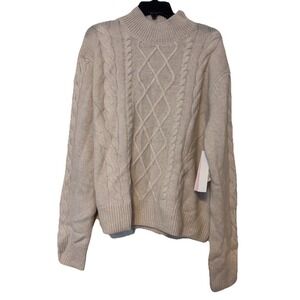 Aqua Cashmere Cable Knit Mock Neck Sweater Women Size XXL Color Oatmeal‎
